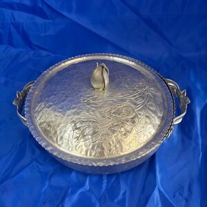 Vintage Rodney Kent Hammered Aluminum Tulip Covered Casserole